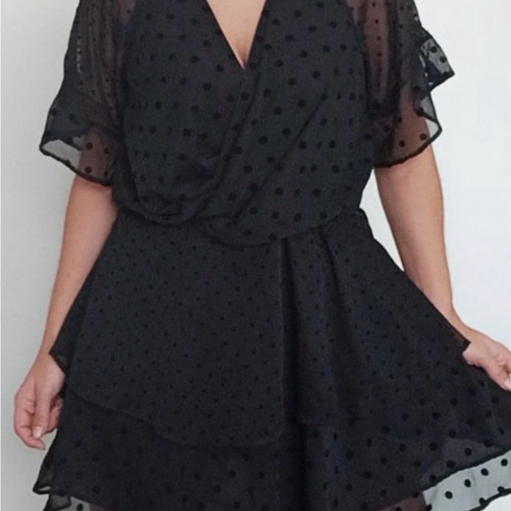 Zara;  Fun! Sheer back  Black Polka Dot Maxi Dress